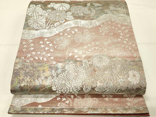平和屋着物◎六通柄袋帯 霞草花文 銀糸 正絹 逸品 DABC9990qp
