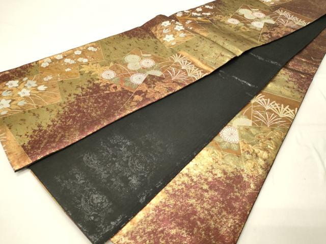 平和屋着物◎佐賀錦　六通柄袋帯　琳派　色紙重ね花文　金糸　引箔　正絹　逸品　DABC9992qp