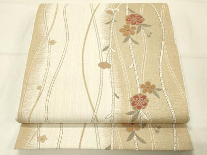 平和屋着物◎六通柄袋帯　草花文　正絹　逸品　DABC9994qp