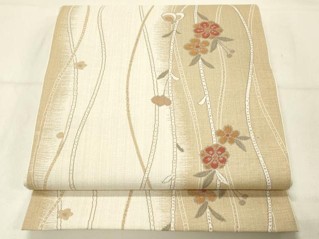 平和屋着物◎六通柄袋帯　草花文　正絹　逸品　DABC9994qp