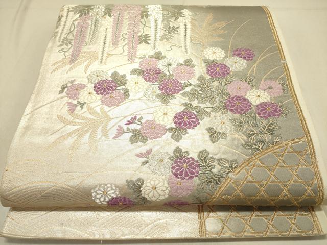 平和屋着物●京の名門　じゅらく謹製　帝王紫　太鼓柄袋帯　唐織　爽晨菊垣流麗文　金銀糸　正絹　逸品　DABD0001op