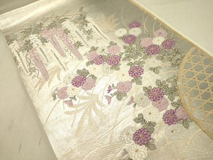 平和屋着物●京の名門　じゅらく謹製　帝王紫　太鼓柄袋帯　唐織　爽晨菊垣流麗文　金銀糸　正絹　逸品　DABD0001op