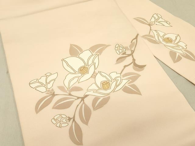 平和屋着物●塩瀬　九寸名古屋帯　草花　金彩　正絹　逸品　DABD0003op