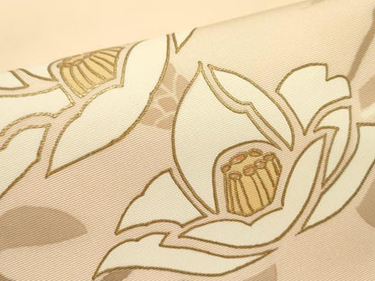 平和屋着物●塩瀬　九寸名古屋帯　草花　金彩　正絹　逸品　DABD0003op