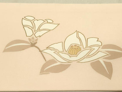平和屋着物●塩瀬　九寸名古屋帯　草花　金彩　正絹　逸品　DABD0003op