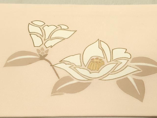 平和屋着物●塩瀬　九寸名古屋帯　草花　金彩　正絹　逸品　DABD0003op