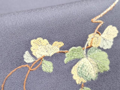 平和屋着物●太鼓柄京袋帯　総刺繍　蔦の葉文　銀糸　正絹　逸品　DABD0007op