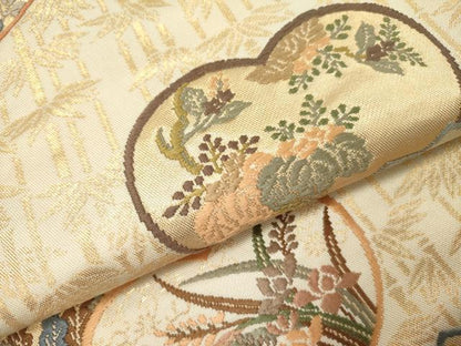 平和屋着物●全通柄　本袋帯　唐織　草花文　金糸　正絹　逸品　DABD0010op