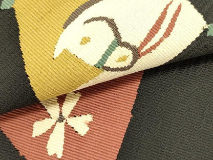 平和屋着物●八寸名古屋帯　すくい織　馬　舞桜　黒地　正絹　逸品　DABD0011op