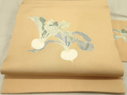 平和屋着物●塩瀬　九寸名古屋帯　作家物　成り物　かぶ　正絹　逸品　DABD0012op