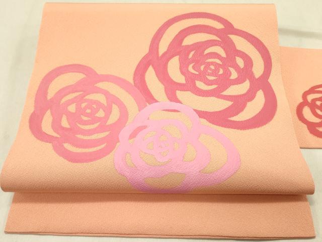 平和屋着物●九寸名古屋帯　薔薇　バラ　鬼しぼ縮緬　正絹　逸品　DABD0018op