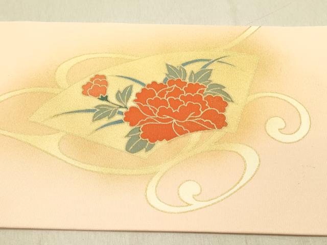 平和屋着物●塩瀬　九寸名古屋帯　駒刺繍　地紙花唐草文　金彩　正絹　逸品　DABD0026op