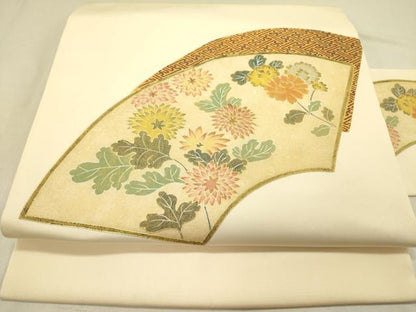 平和屋着物●塩瀬　九寸名古屋帯　地紙花文　金彩　本金箔　正絹　逸品　DABD0029op