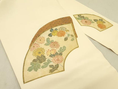 平和屋着物●塩瀬　九寸名古屋帯　地紙花文　金彩　本金箔　正絹　逸品　DABD0029op