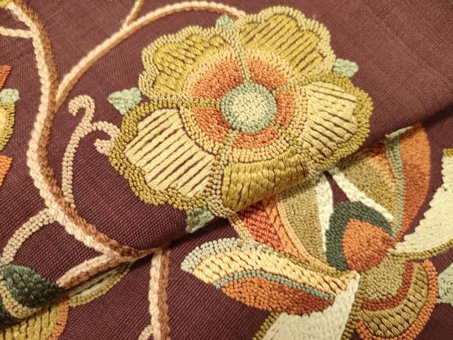 平和屋着物●中国三大刺繍　相良刺繍　総刺繍　八寸名古屋帯　紬地　更紗花文　正絹　逸品　DABD0033op