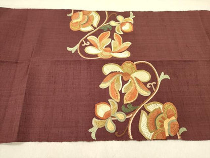 平和屋着物●中国三大刺繍　相良刺繍　総刺繍　八寸名古屋帯　紬地　更紗花文　正絹　逸品　DABD0033op