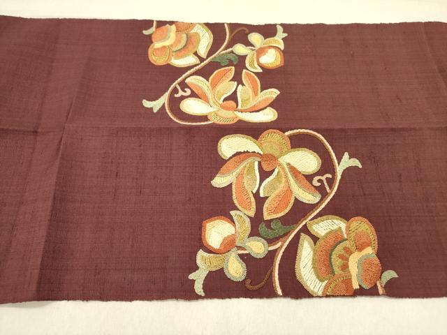 平和屋着物●中国三大刺繍　相良刺繍　総刺繍　八寸名古屋帯　紬地　更紗花文　正絹　逸品　DABD0033op