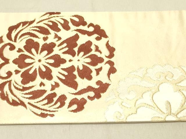 平和屋着物●西陣　川島織物　九寸名古屋帯　唐織　洋花文　金糸　正絹　逸品　DABD0034op