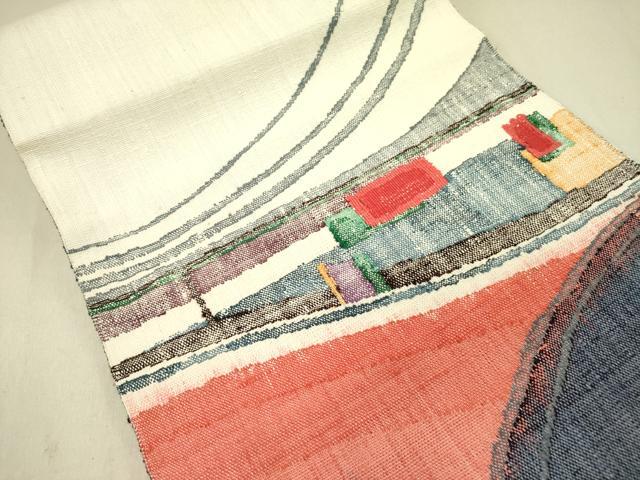 平和屋着物●八寸名古屋帯　紬地　抽象文様　正絹　逸品　DABD0035op