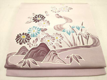 平和屋着物●塩瀬　つけ帯　草花　正絹　逸品　DABD0037op