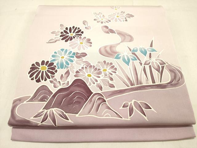 平和屋着物●塩瀬　つけ帯　草花　正絹　逸品　DABD0037op