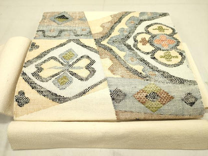 平和屋着物●ワンタッチつけ帯　紬地　抽象花文　正絹　逸品　DABD0038op