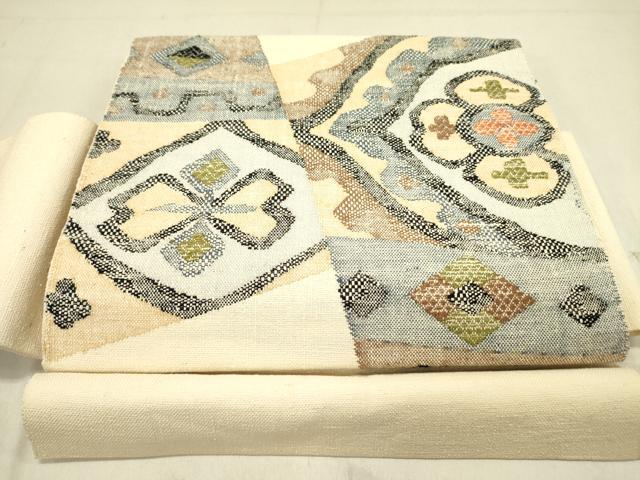 平和屋着物●ワンタッチつけ帯　紬地　抽象花文　正絹　逸品　DABD0038op