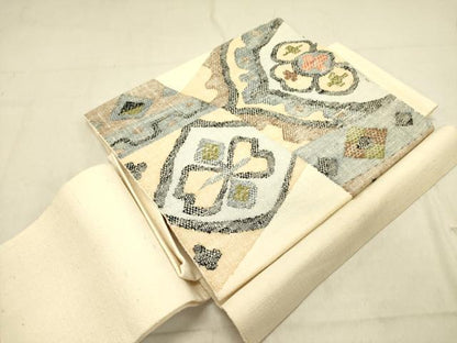 平和屋着物●ワンタッチつけ帯　紬地　抽象花文　正絹　逸品　DABD0038op