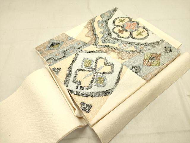 平和屋着物●ワンタッチつけ帯　紬地　抽象花文　正絹　逸品　DABD0038op