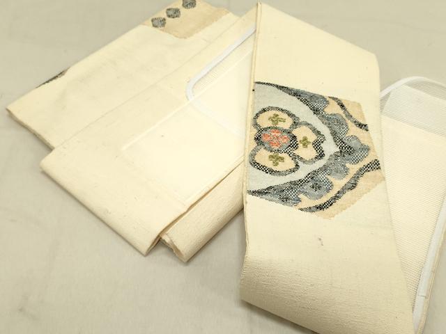 平和屋着物●ワンタッチつけ帯　紬地　抽象花文　正絹　逸品　DABD0038op
