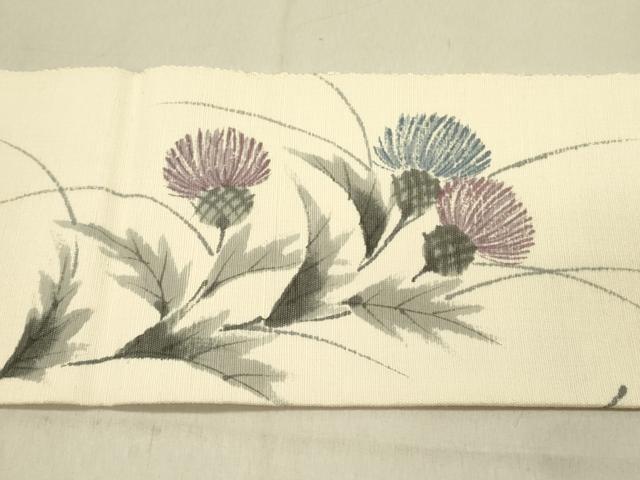 平和屋着物●八寸名古屋帯　作家物　手描き　紬地　裏菊　正絹　逸品　DABD0041op