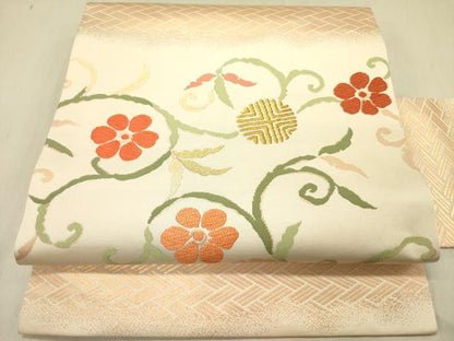 平和屋着物●九寸名古屋帯　唐織　花唐草文　金糸　逸品　DABD0042op