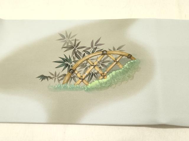 平和屋着物●立体友禅作家　涌波紅彩　塩瀬　九寸名古屋帯　雀　すずめ　笹竹文　正絹　逸品　DABD0044op