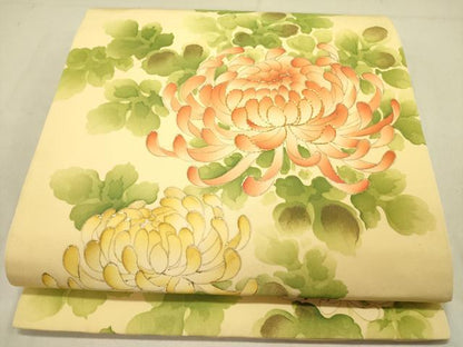 平和屋着物●塩瀬　九寸開き名古屋帯　駒刺繍　乱菊　金彩　正絹　逸品　未使用　DABD0046op