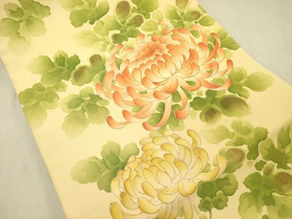 平和屋着物●塩瀬　九寸開き名古屋帯　駒刺繍　乱菊　金彩　正絹　逸品　未使用　DABD0046op