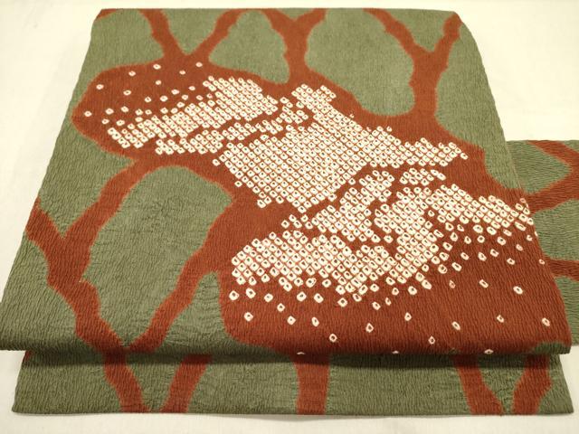 平和屋着物●九寸名古屋帯　絞り　幾何学文様　正絹　逸品　DABD0048op