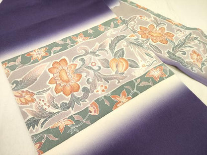 平和屋着物●九寸名古屋帯　更紗花文　鬼しぼ縮緬　正絹　逸品　DABD0049op