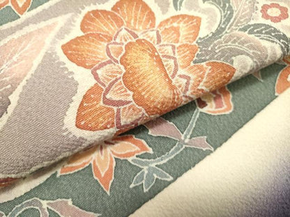 平和屋着物●九寸名古屋帯　更紗花文　鬼しぼ縮緬　正絹　逸品　DABD0049op