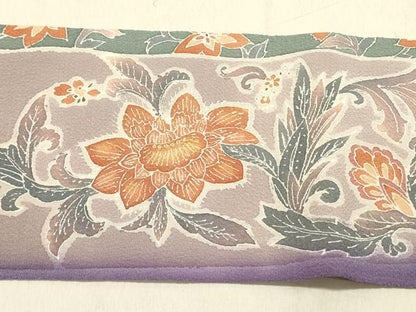平和屋着物●九寸名古屋帯　更紗花文　鬼しぼ縮緬　正絹　逸品　DABD0049op
