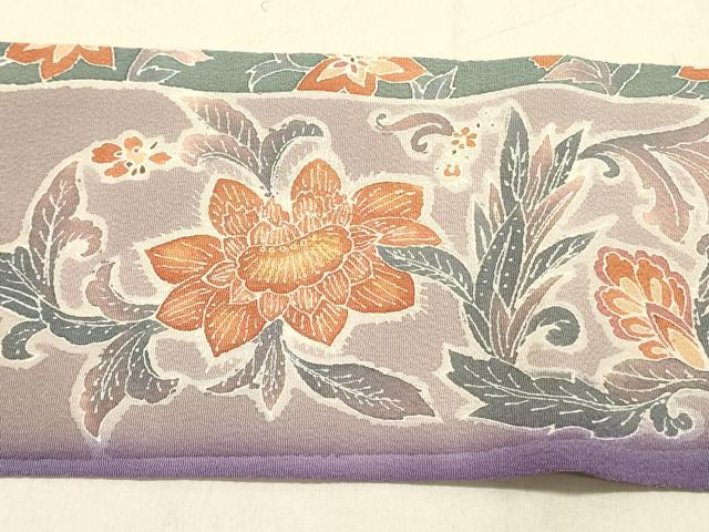 平和屋着物●九寸名古屋帯　更紗花文　鬼しぼ縮緬　正絹　逸品　DABD0049op