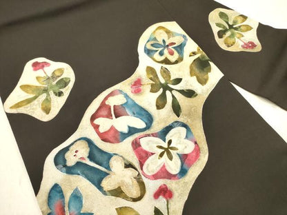 平和屋着物●塩瀬　九寸名古屋帯　舞花　金銀彩　正絹　逸品　DABD0050op