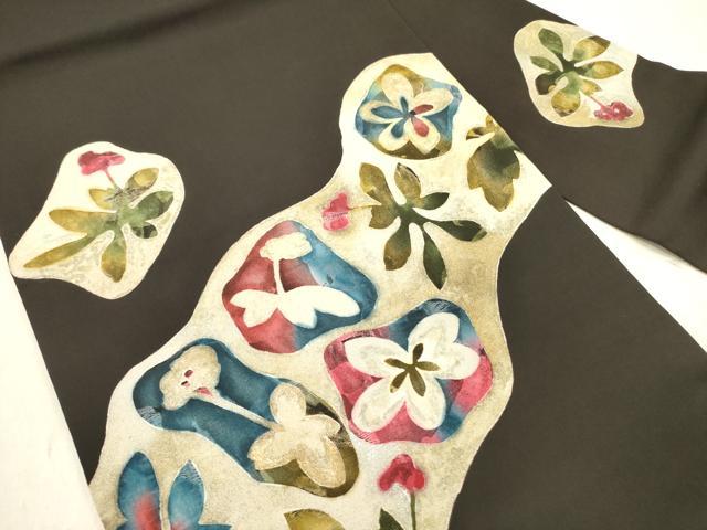 平和屋着物●塩瀬　九寸名古屋帯　舞花　金銀彩　正絹　逸品　DABD0050op