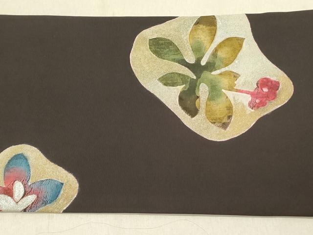 平和屋着物●塩瀬　九寸名古屋帯　舞花　金銀彩　正絹　逸品　DABD0050op