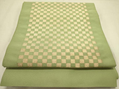 平和屋着物●爪掻き本綴れ　八寸名古屋帯　市松　金糸　正絹　逸品　DABD0051op