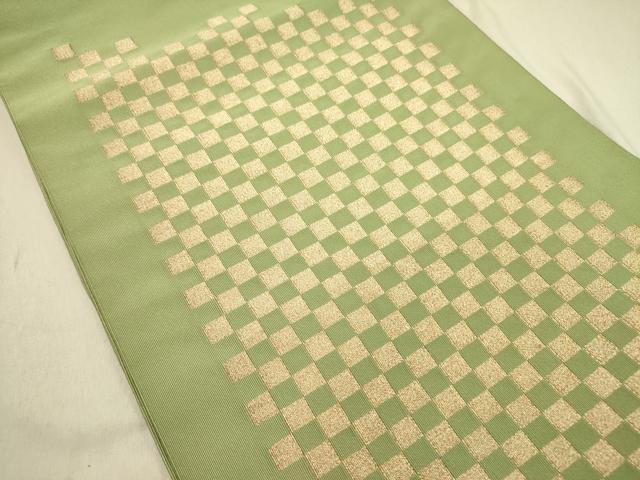 平和屋着物●爪掻き本綴れ　八寸名古屋帯　市松　金糸　正絹　逸品　DABD0051op