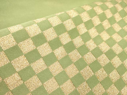 平和屋着物●爪掻き本綴れ　八寸名古屋帯　市松　金糸　正絹　逸品　DABD0051op
