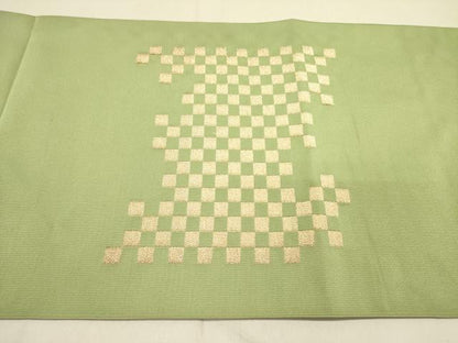 平和屋着物●爪掻き本綴れ　八寸名古屋帯　市松　金糸　正絹　逸品　DABD0051op