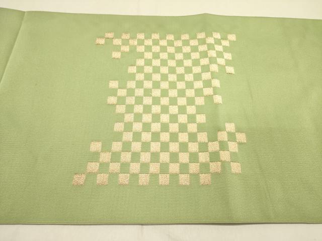 平和屋着物●爪掻き本綴れ　八寸名古屋帯　市松　金糸　正絹　逸品　DABD0051op