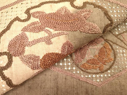 平和屋着物●中国三大刺繍　スワトウ刺繍　汕頭刺繍　相良刺繍　総刺繍　九寸名古屋帯　紬地　雪輪花文　正絹　逸品　DABD0052op