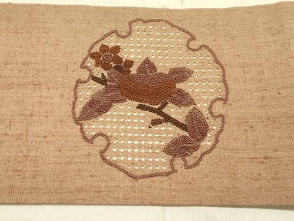 平和屋着物●中国三大刺繍　スワトウ刺繍　汕頭刺繍　相良刺繍　総刺繍　九寸名古屋帯　紬地　雪輪花文　正絹　逸品　DABD0052op